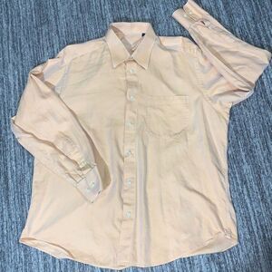 Fratelli Moda Mens‎ 16.5 Button Front Dress Shirt Orange Stripe Made in Italy